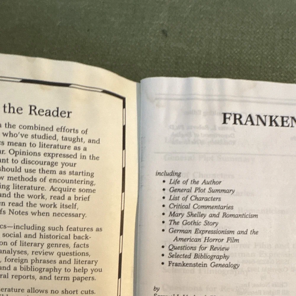 Cliffs Notes Shelley's Frankenstein Study Guide Paperback (English)